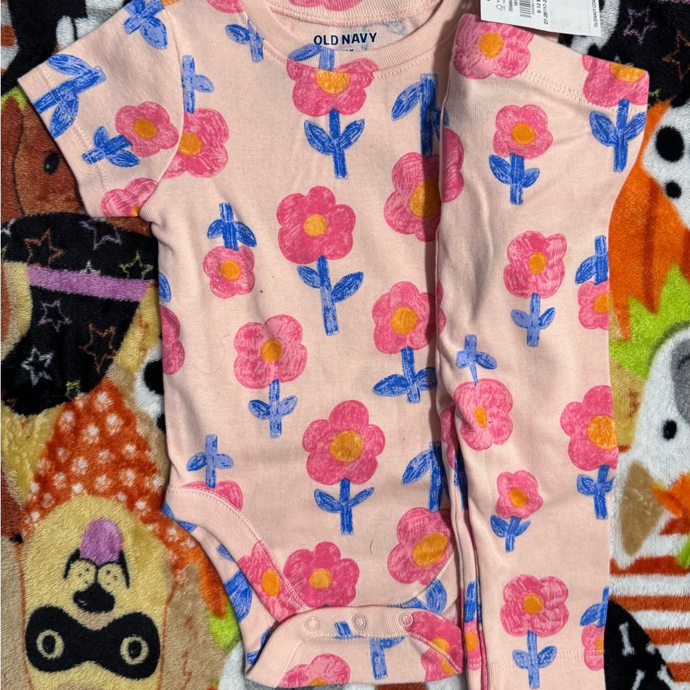 Old Navy Pink and Blue Floral Kids Bodysuit